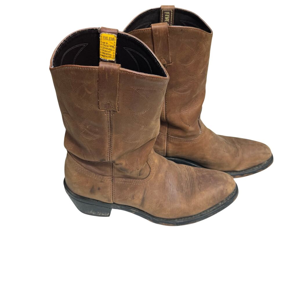 Five Star Western Roper Boots Brown Leather Cowboy Boots Men’s Size 9